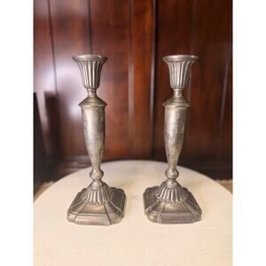 Vintage Towle Silverplate Candlesticks Candle Holders Set of 2 Heavy Patina MCM
